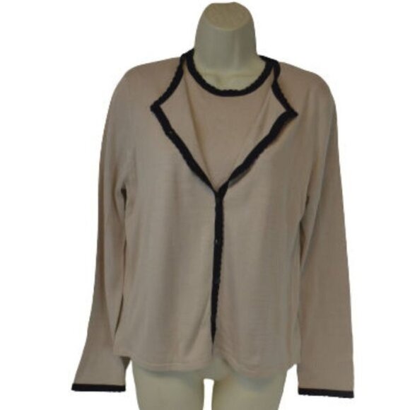 August Silk | Beige Cardigan w Black Trim & Cami - Picture 3 of 4